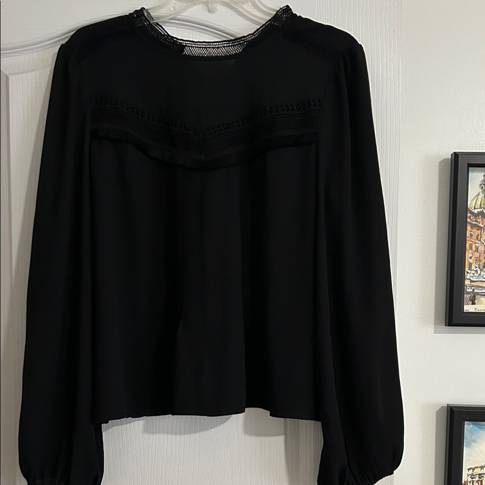 Ann Taylor Black Lace Trim Blouse